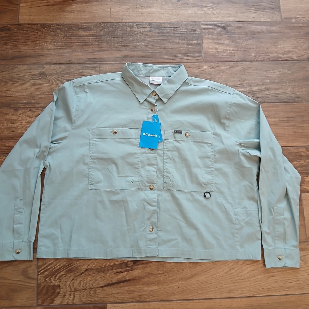 Columbia Brea Falls Shirt Womens 2XL XXL Green Woven‎ Performance Button Up